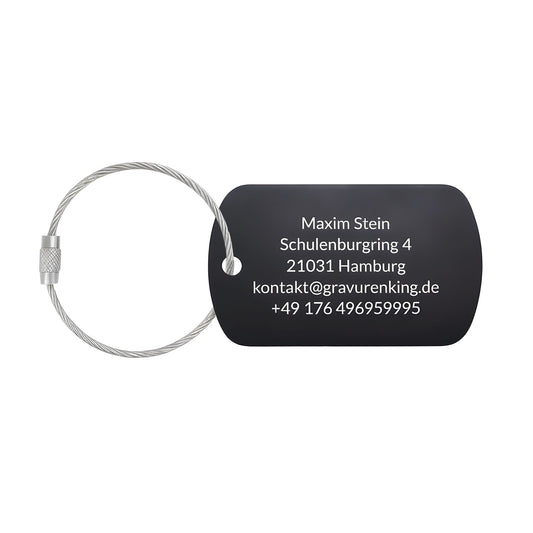 Luggage tag with individual lettering - luggage tag made of aluminum with wire rope - 50x29mm