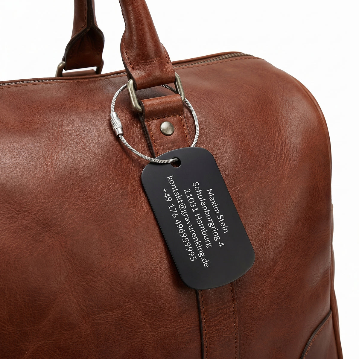 Luggage tag with individual lettering - luggage tag made of aluminum with wire rope - 50x29mm