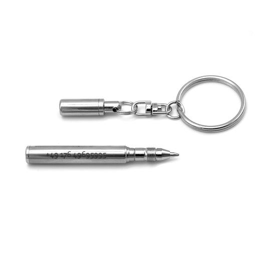 Personalized Mini Stainless Steel Telescopic Ballpoint Pen with Keychain