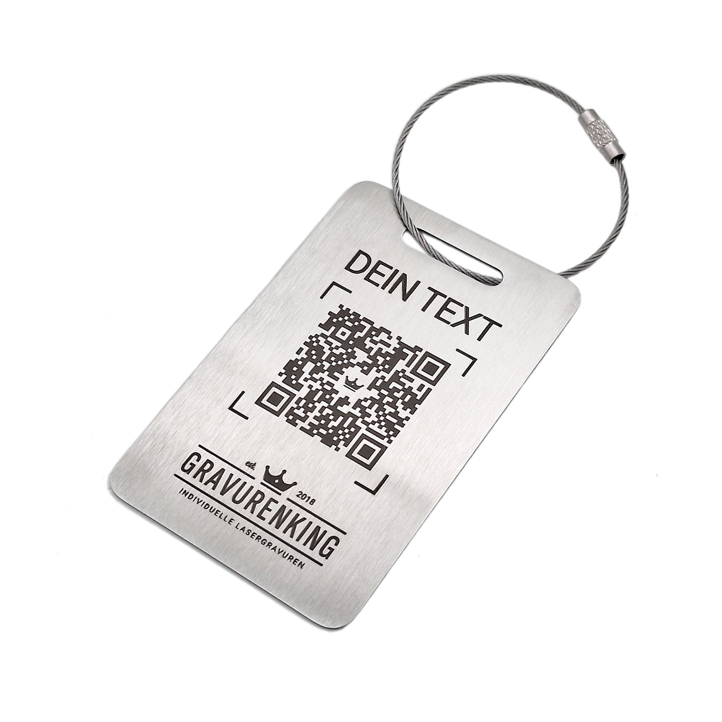 Stainless steel luggage tag in card format - with individual laser engraving and wire rope - luggage tag with engraving