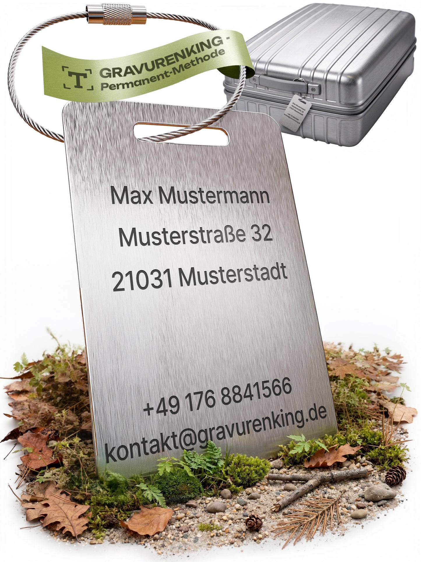 Edelstahl-Anhänger im Kartenformat mit Lasergravur - QR-Code, Text, Foto - Gepäckanhänger
