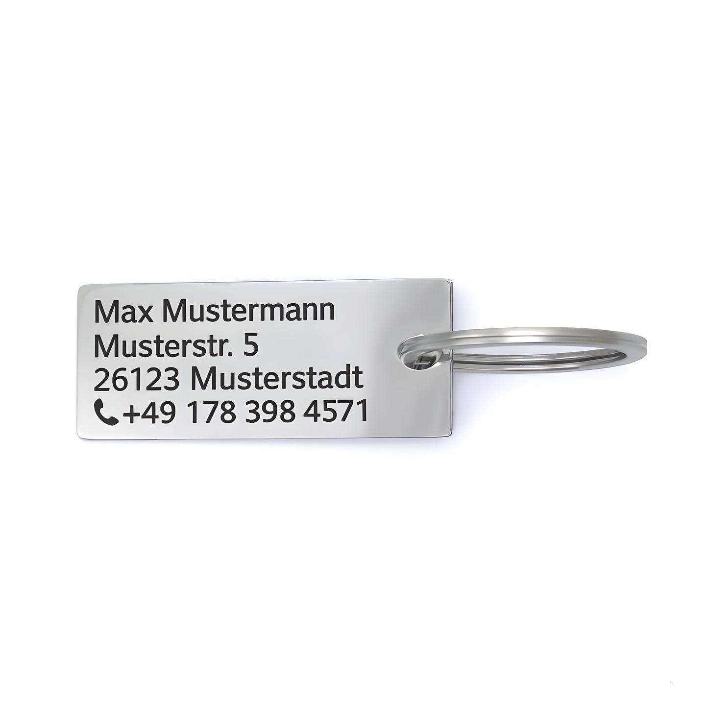 Edelstahl-Schlüsselanhänger mit Wunschgravur - Adresse / Telefonnummer Gravur