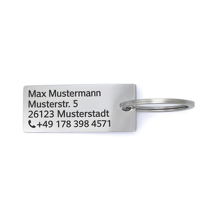 Edelstahl-Schlüsselanhänger mit Wunschgravur - Adresse / Telefonnummer Gravur