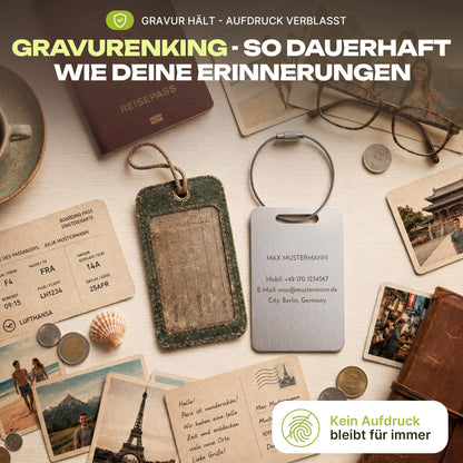 Edelstahl-Anhänger im Kartenformat mit Lasergravur - QR-Code, Text, Foto - Gepäckanhänger