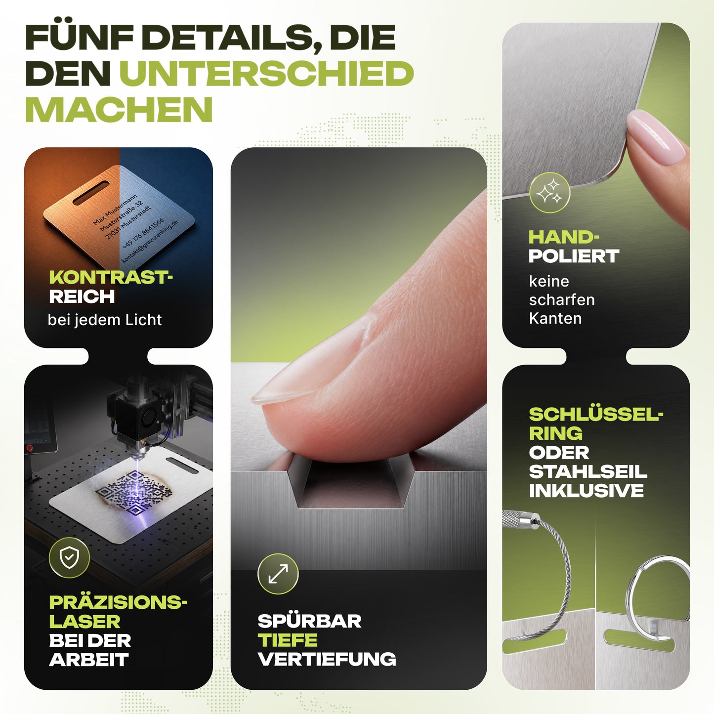 Edelstahl-Anhänger im Kartenformat mit Lasergravur - QR-Code, Text, Foto - Gepäckanhänger