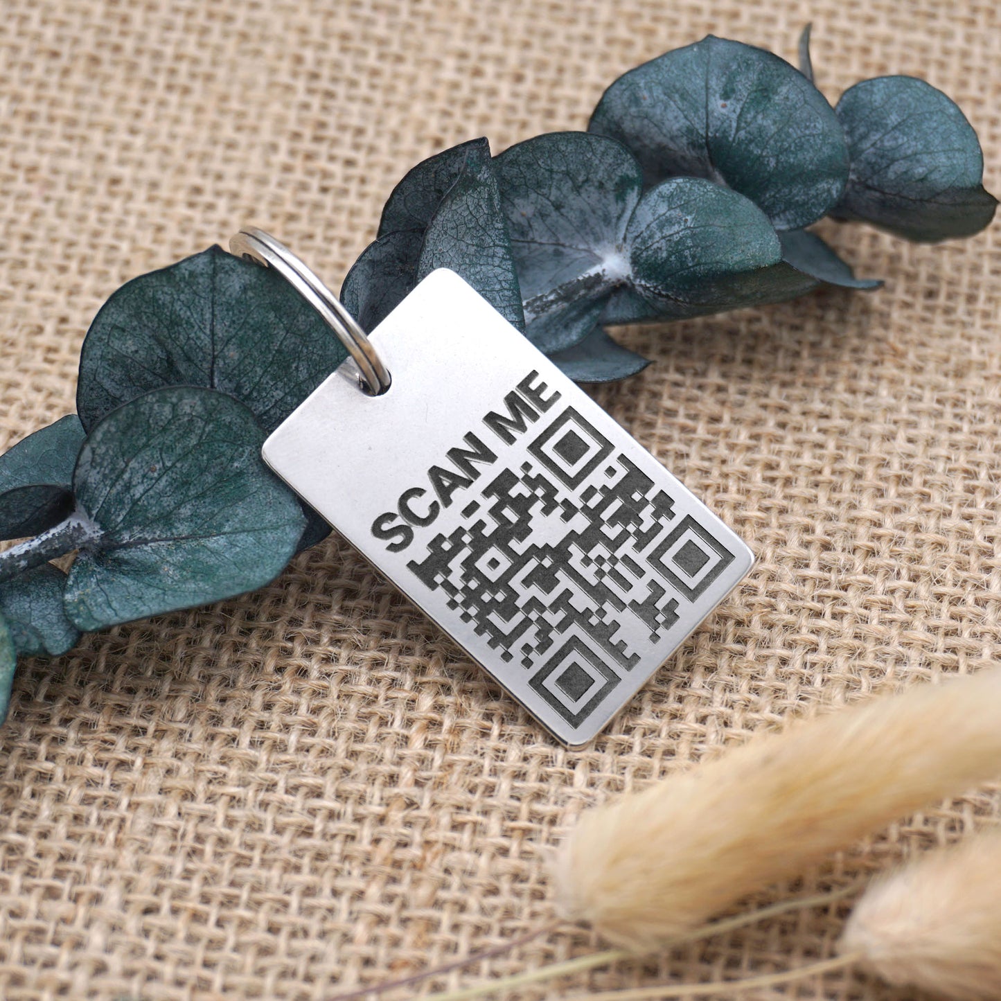 Stainless steel keychain with QR code - individual laser engraving