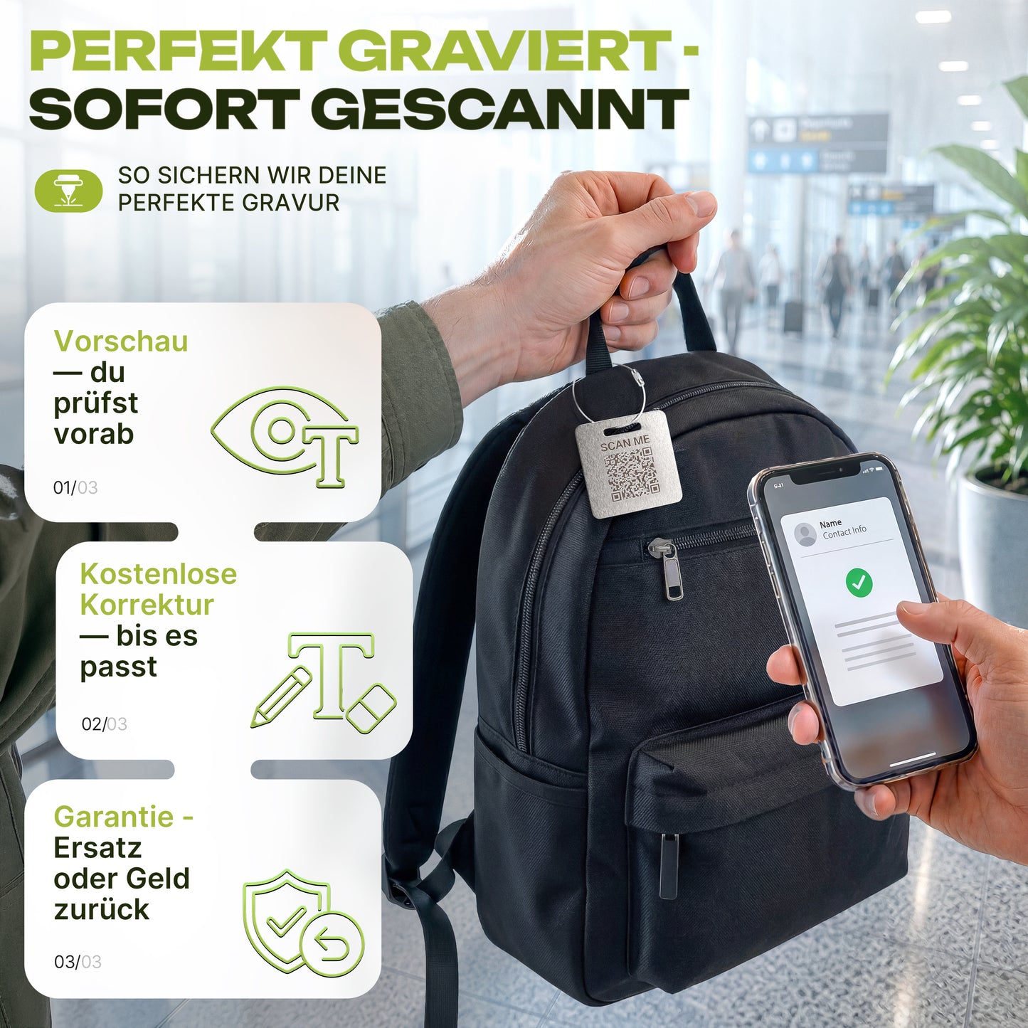 Edelstahl-Anhänger im Kartenformat mit Lasergravur - QR-Code, Text, Foto - Gepäckanhänger
