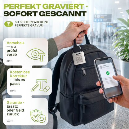 Edelstahl-Anhänger im Kartenformat mit Lasergravur - QR-Code, Text, Foto - Gepäckanhänger