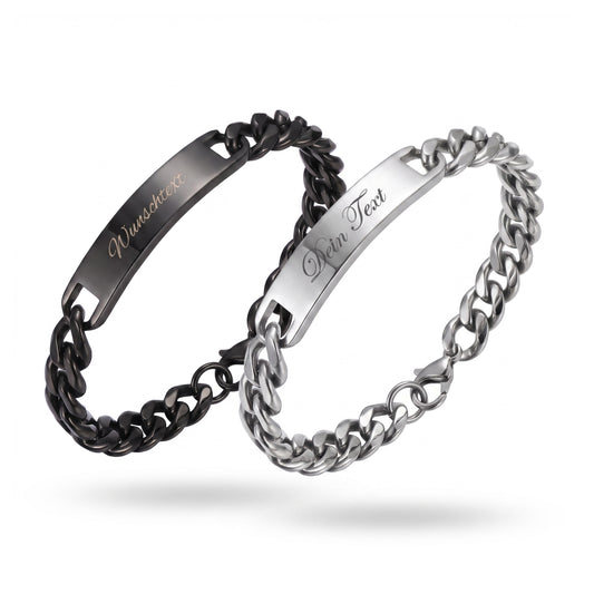 Personalisiertes Herrenarmband mit Gravur – Edelstahl in Schwarz oder Silber