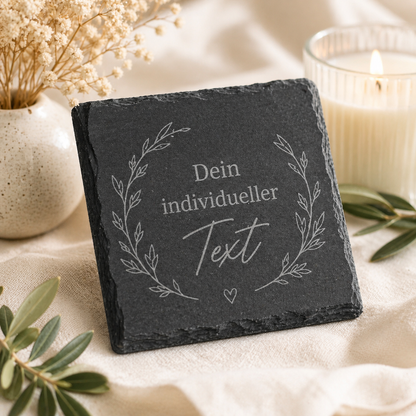 Schiefer-Untersetzer mit individueller Lasergravur - personalisierte Schiefertafel