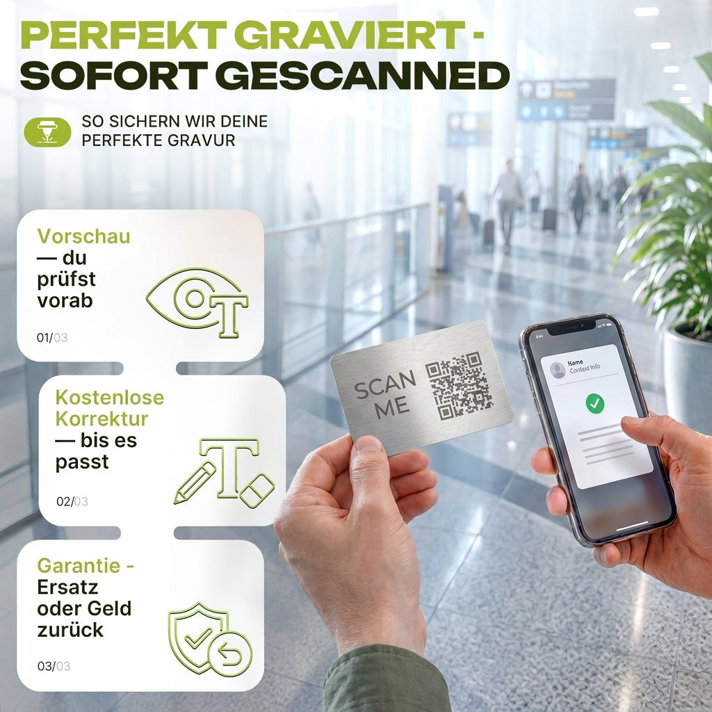 Personalisierte Notfallkarte aus Edelstahl – Medizinischer Notfallausweis mit ICE-Kontakt & QR-Code