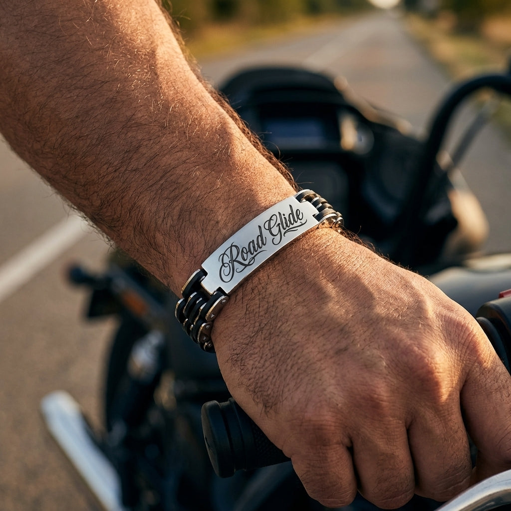 Herrenarmband mit individueller Gravur – Edelstahlarmband in Silber & Schwarz