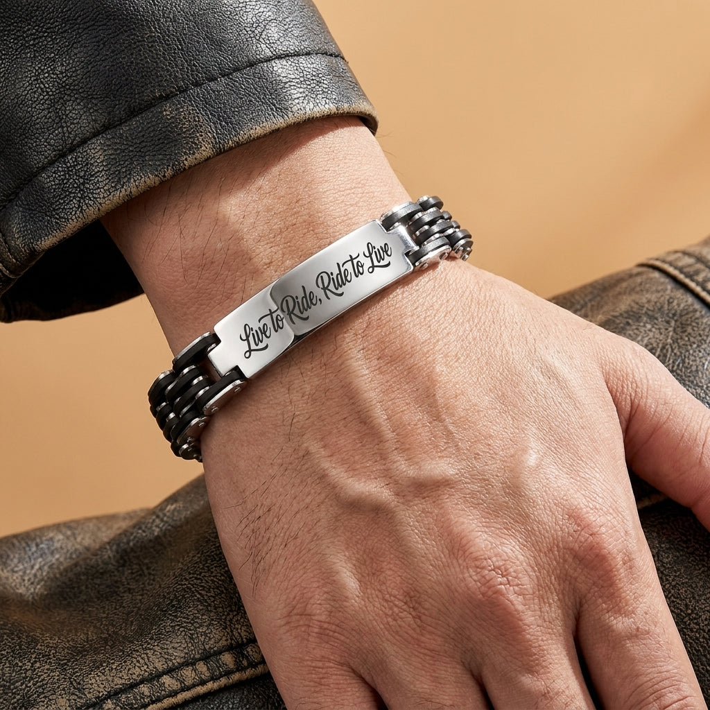 Herrenarmband mit individueller Gravur – Edelstahlarmband in Silber & Schwarz