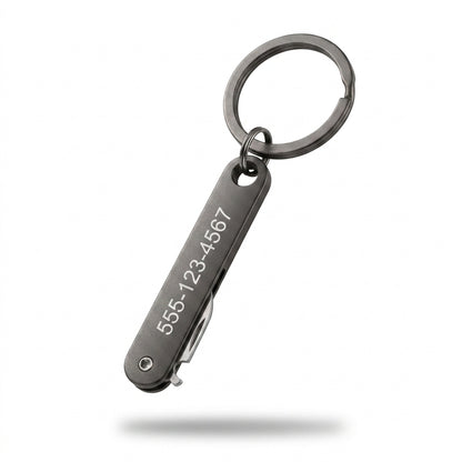 Schlüsselanhänger mit Mini-Taschenmesser & Gravur – Edelstahl Klappmesser
