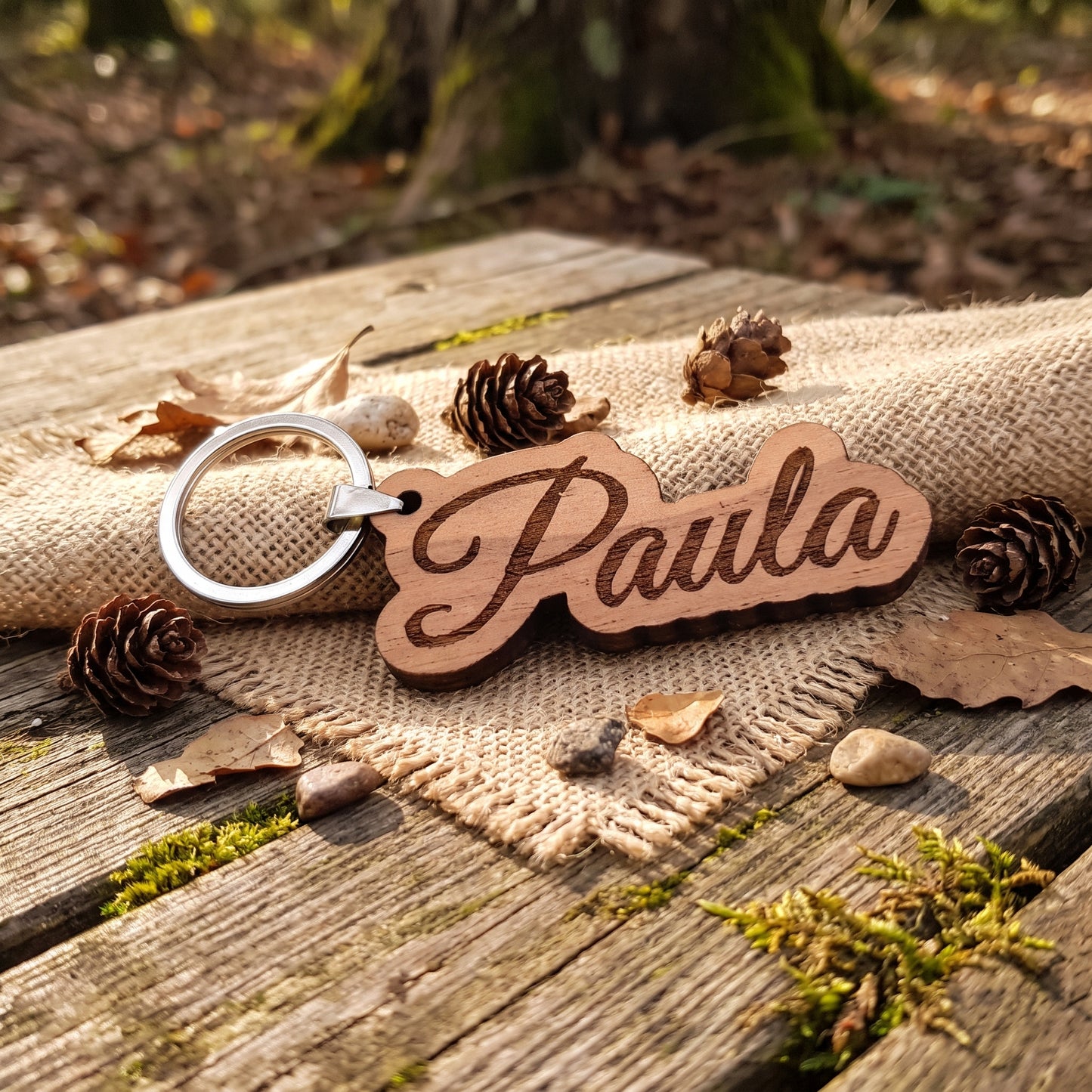 Wooden name tag - keychain with engraving as desired - walnut