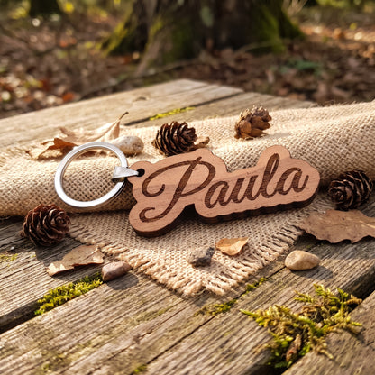Wooden name tag - keychain with engraving as desired - walnut