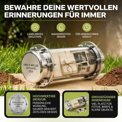 Personalisierte Zeitkapsel aus Edelstahl mit Lasergravur – wasserdicht & zum Vergraben