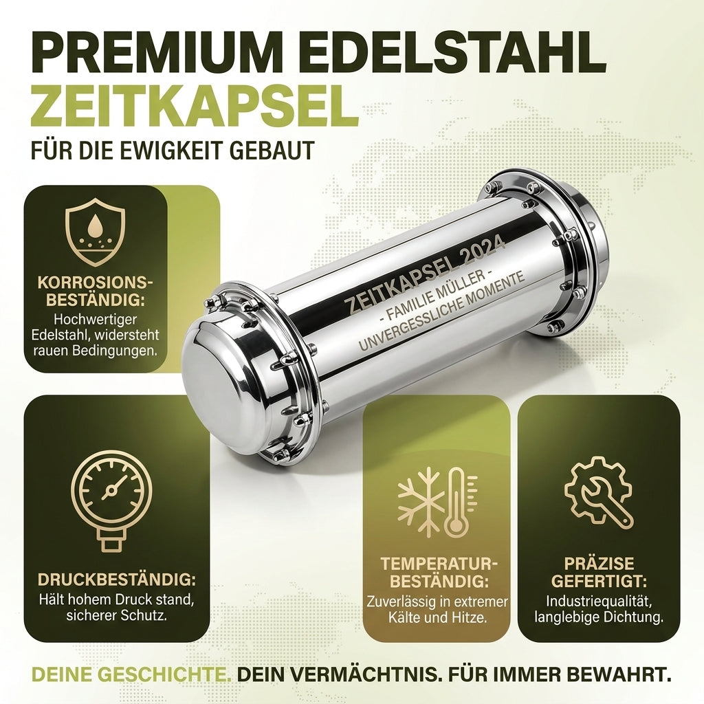 Personalisierte Zeitkapsel aus Edelstahl mit Lasergravur – wasserdicht & zum Vergraben