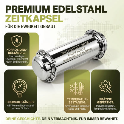 Personalisierte Zeitkapsel aus Edelstahl mit Lasergravur – wasserdicht & zum Vergraben