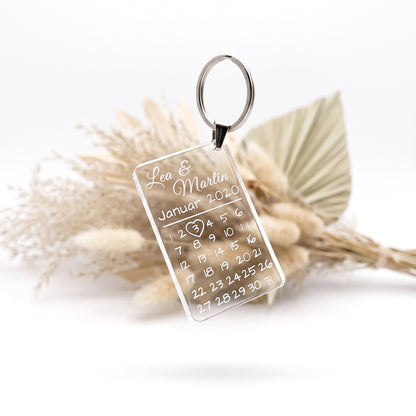 Personalized Acrylic Glass Keychain - Calendar Date Motif - Gift
