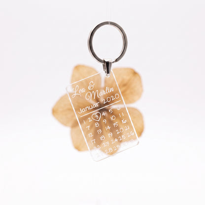 Personalized Acrylic Glass Keychain - Calendar Date Motif - Gift