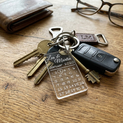 Personalized Acrylic Glass Keychain - Calendar Date Motif - Gift