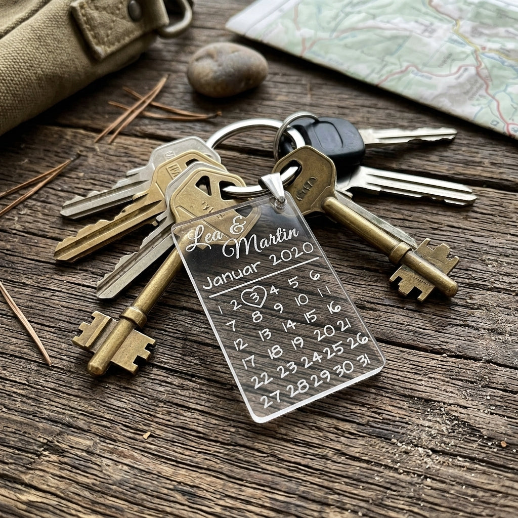 Personalized Acrylic Glass Keychain - Calendar Date Motif - Gift