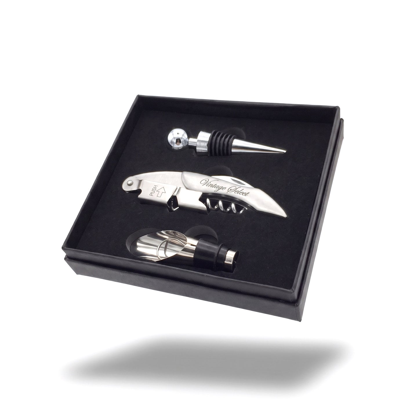 Personalisiertes Edelstahl Weinset – Kellnermesser mit Gravur in Geschenkbox