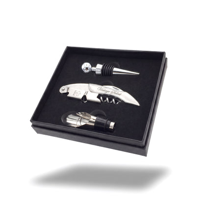 Personalisiertes Edelstahl Weinset – Kellnermesser mit Gravur in Geschenkbox