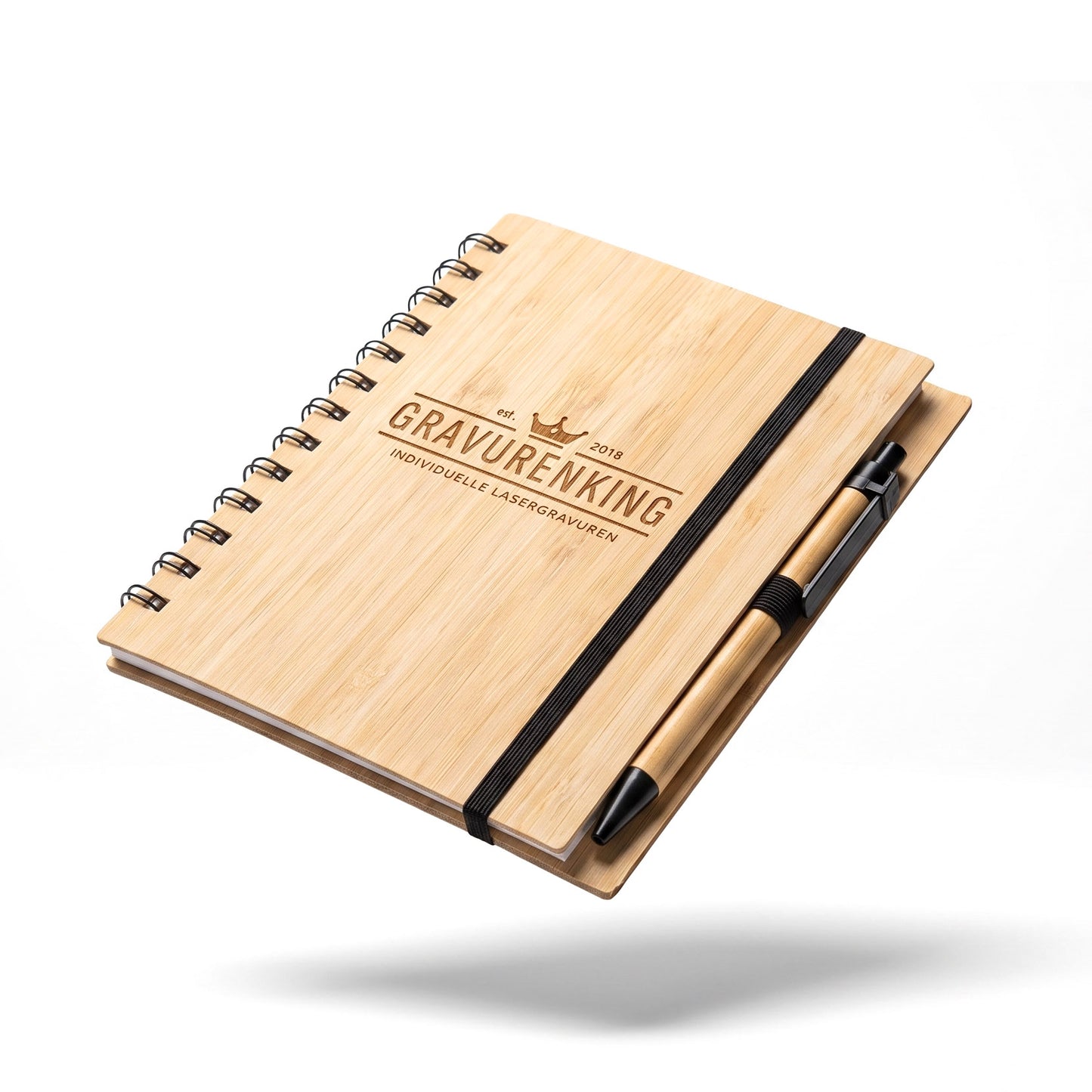 Notizbuch mit individueller Lasergravur - 100 Seiten Bambus Cover Notepad mit Kugelschreiber