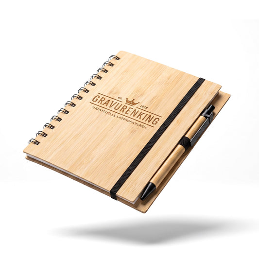Notizbuch mit individueller Lasergravur - 100 Seiten Bambus Cover Notepad mit Kugelschreiber