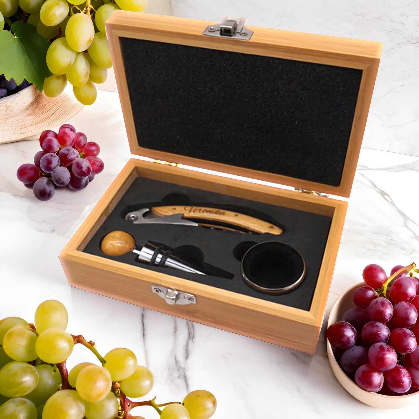 Bambus Wein-Set Box mit individueller Gravur - Weinbox Geschenk