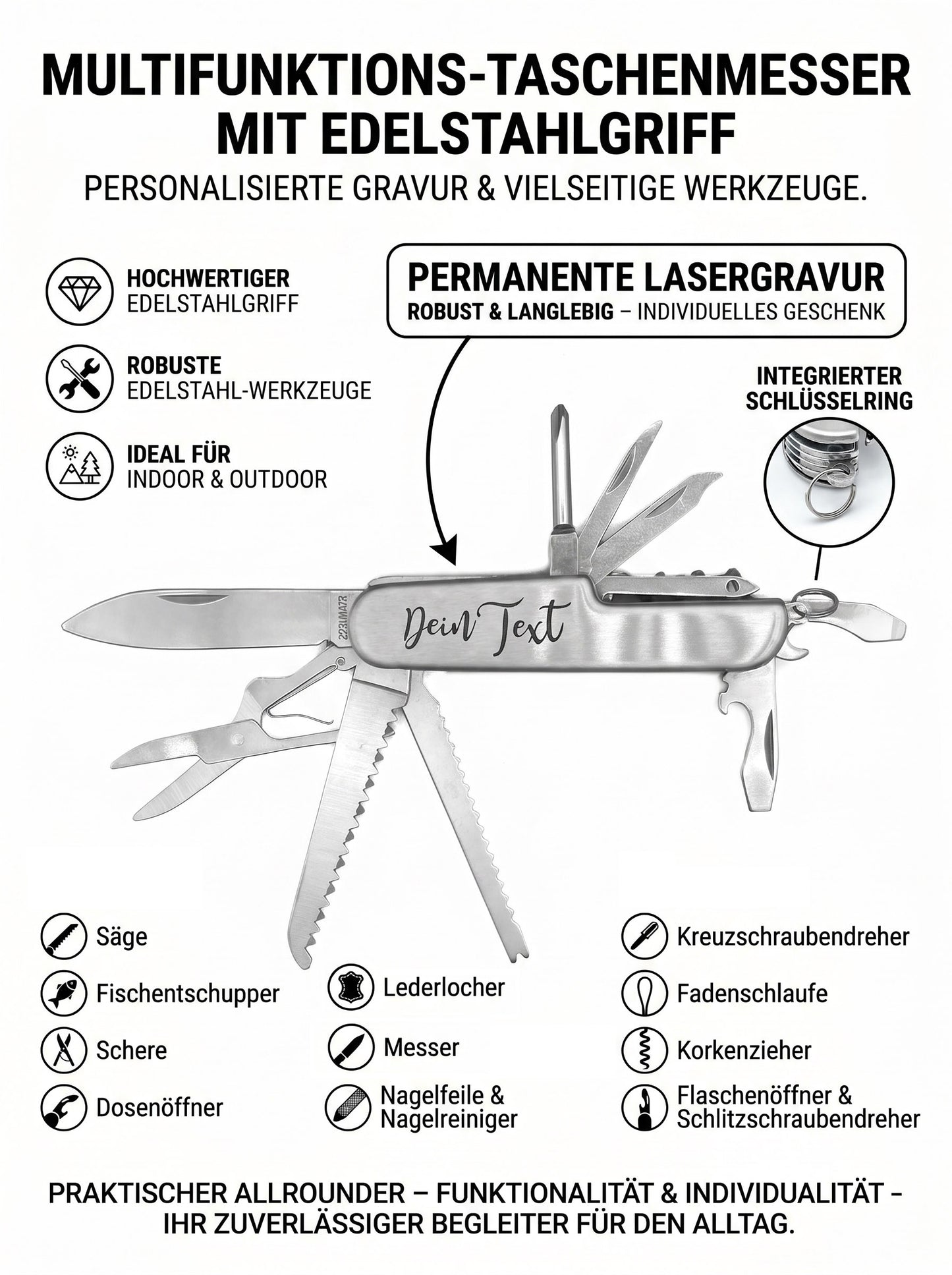 Personalisiertes 11-in-1 Multifunktions-Taschenmesser mit Gravur