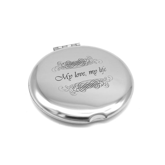 Make-up mirror with personal engraving - stainless steel pocket mirror with laser engraving