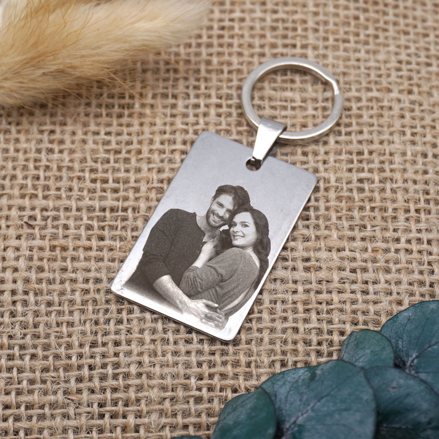 Keychain with personal photo engraving - laser image engraving pendant - stainless steel