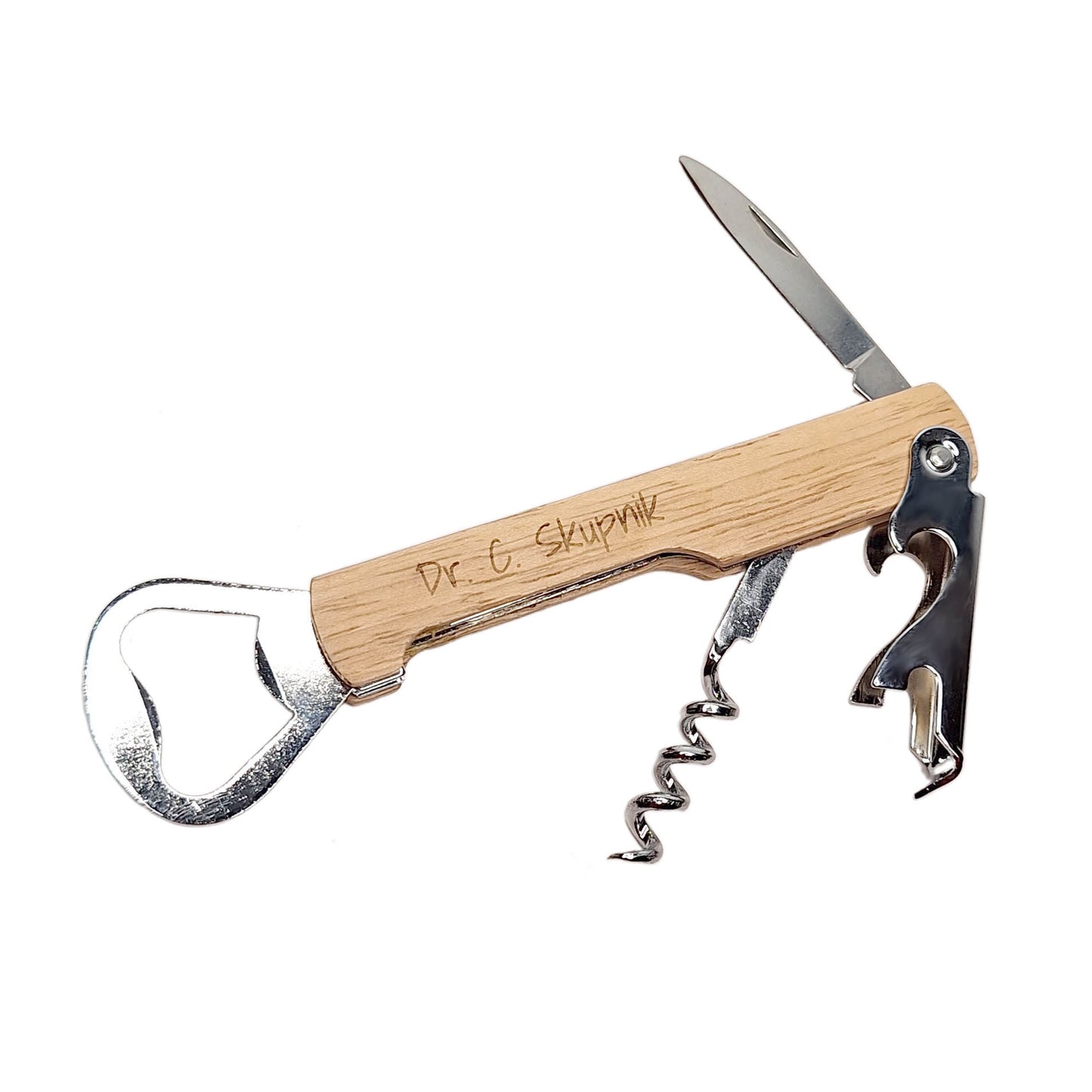 Flaschenöffner mit individueller Gravur - personalisierter Weinöffner mit Holzgriff