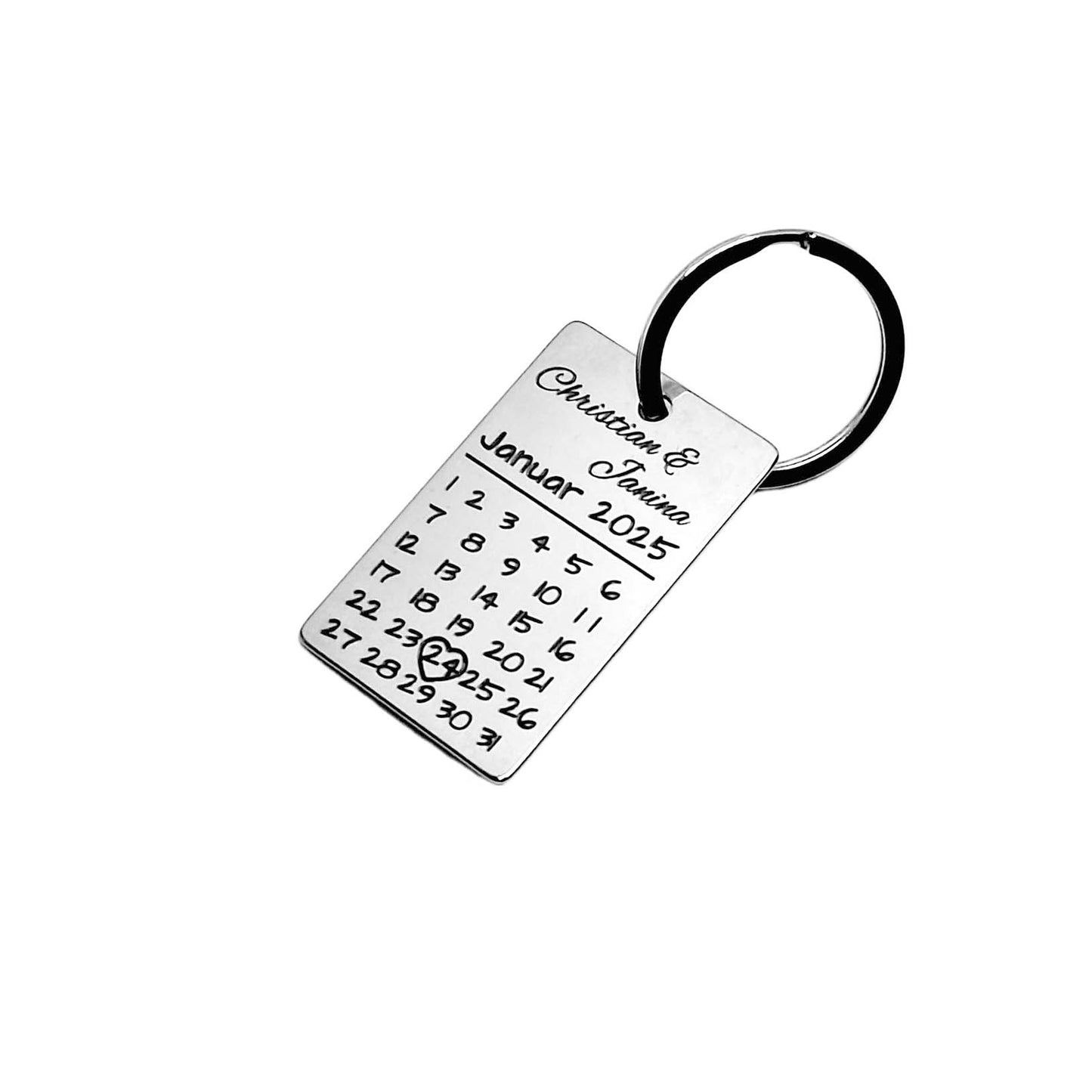 Edelstahl-Schlüsselanhänger mit Kalender Motiv - individuelle Gravur