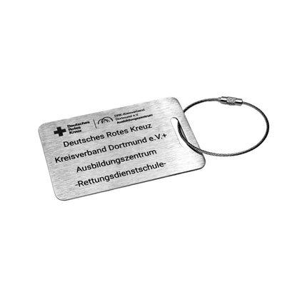 Stainless steel luggage tag in card format - with individual laser engraving and wire rope - luggage tag with engraving
