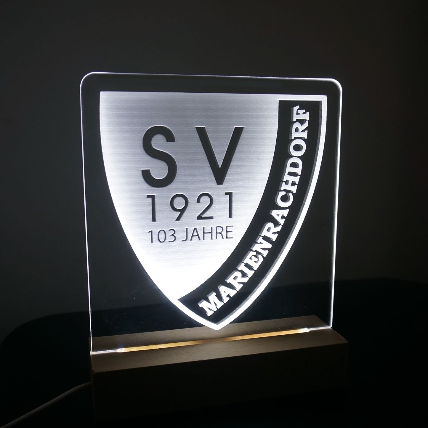 Illuminated sign with personal text or logo - personalized illuminated sign stand - acrylic glass