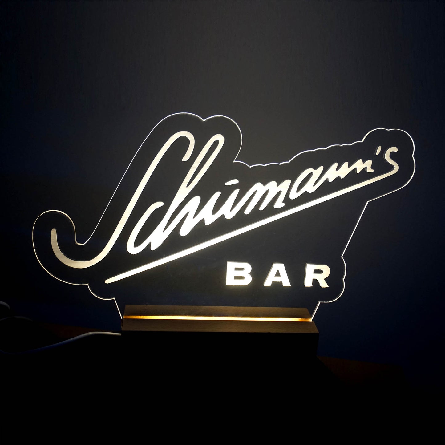 Illuminated sign with personal text or logo - personalized illuminated sign stand - acrylic glass