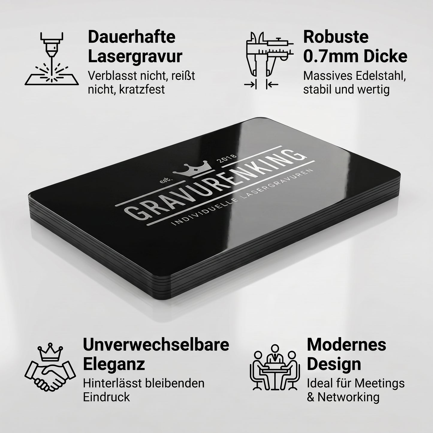 Schwarze Edelstahlkarte mit individueller Lasergravur - Visitenkarte / VIP-Pass