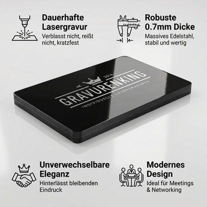 Schwarze Edelstahlkarte mit individueller Lasergravur - Visitenkarte / VIP-Pass
