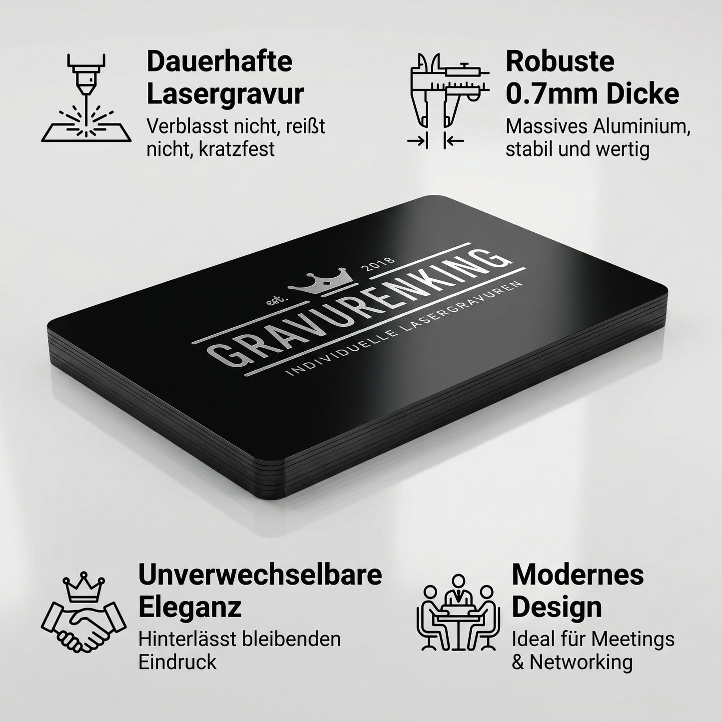 Aluminum business cards with laser engraving: Unmistakable elegance for your professional appearance - 10 pieces