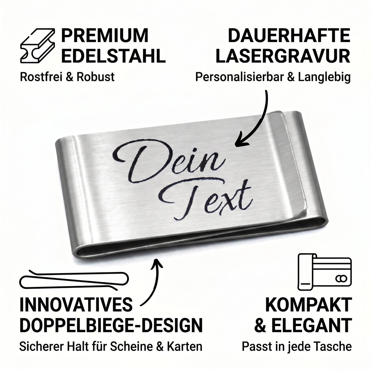 Stainless steel money clip with custom engraving - money clip with personal motif