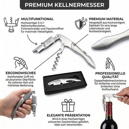 Personalisiertes Edelstahl Weinset – Kellnermesser mit Gravur in Geschenkbox