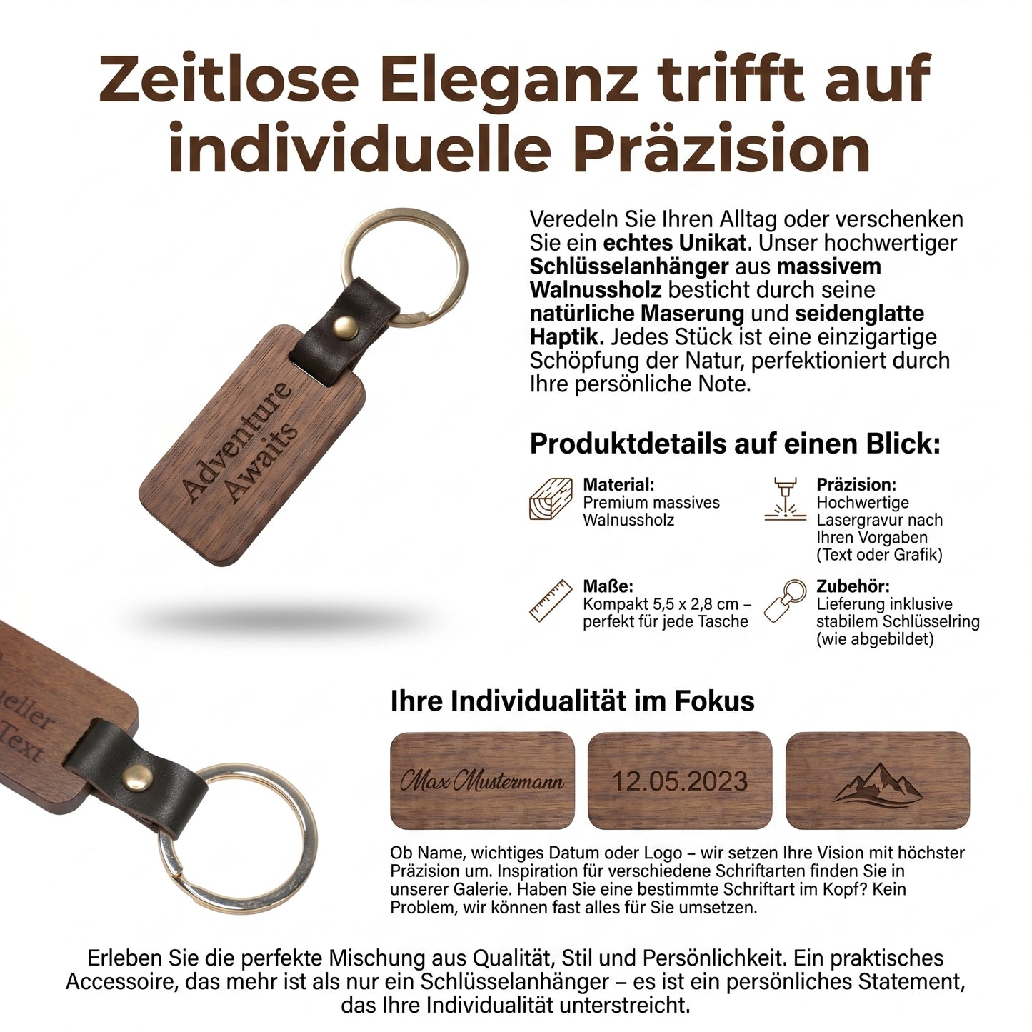 Nussbaum Schlüsselanhänger mit individueller Lasergravur