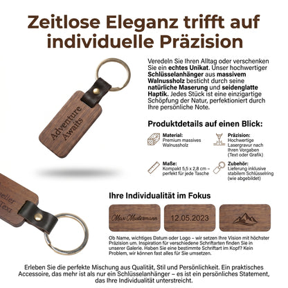 Wooden keychain with personalized engraving - walnut pendant