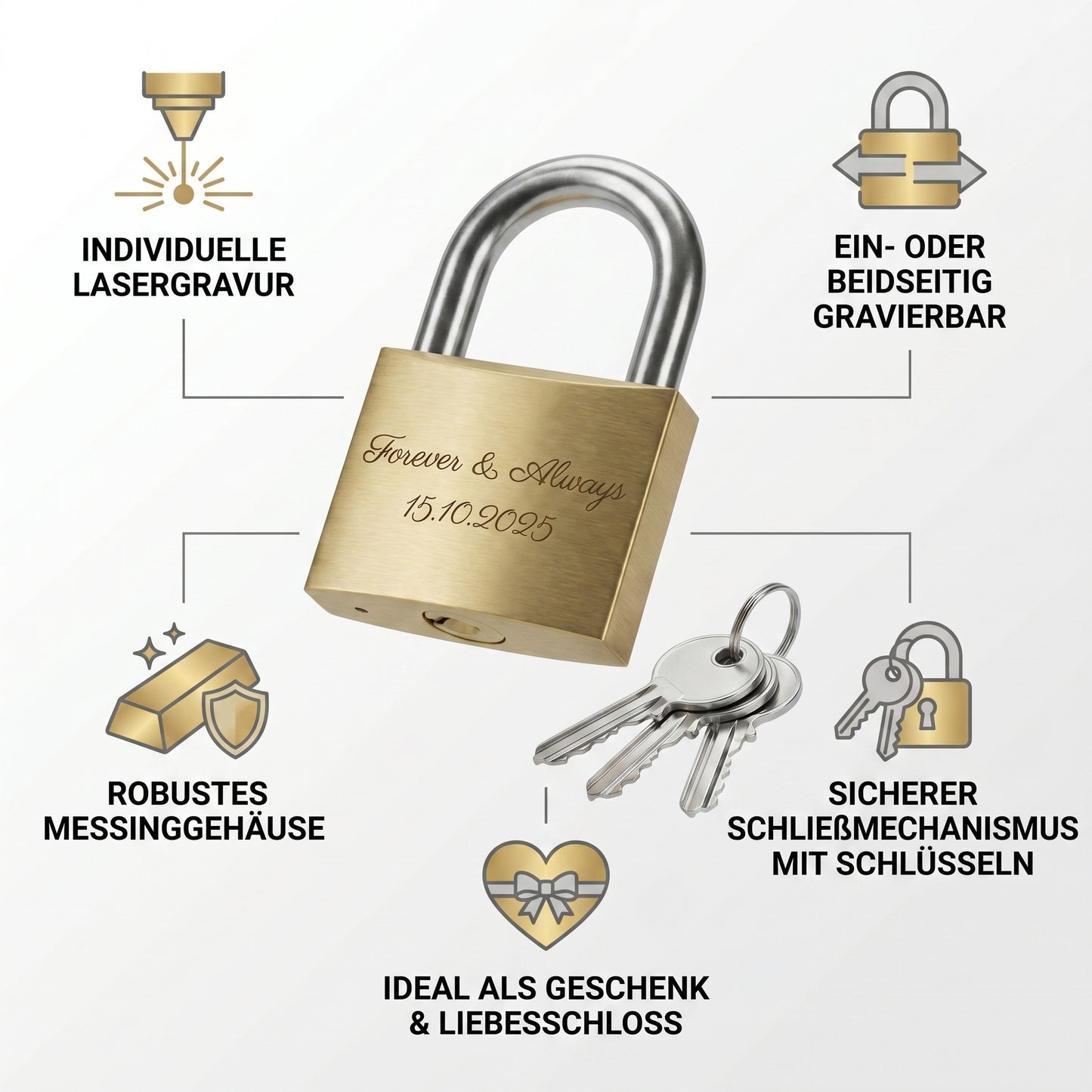 Kleines Vorhängeschloss mit individueller Gravur – personalisiert