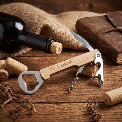 Flaschenöffner mit individueller Gravur - personalisierter Weinöffner mit Holzgriff