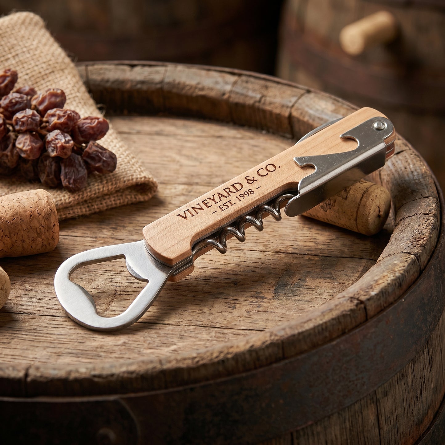 Flaschenöffner mit individueller Gravur - personalisierter Weinöffner mit Holzgriff
